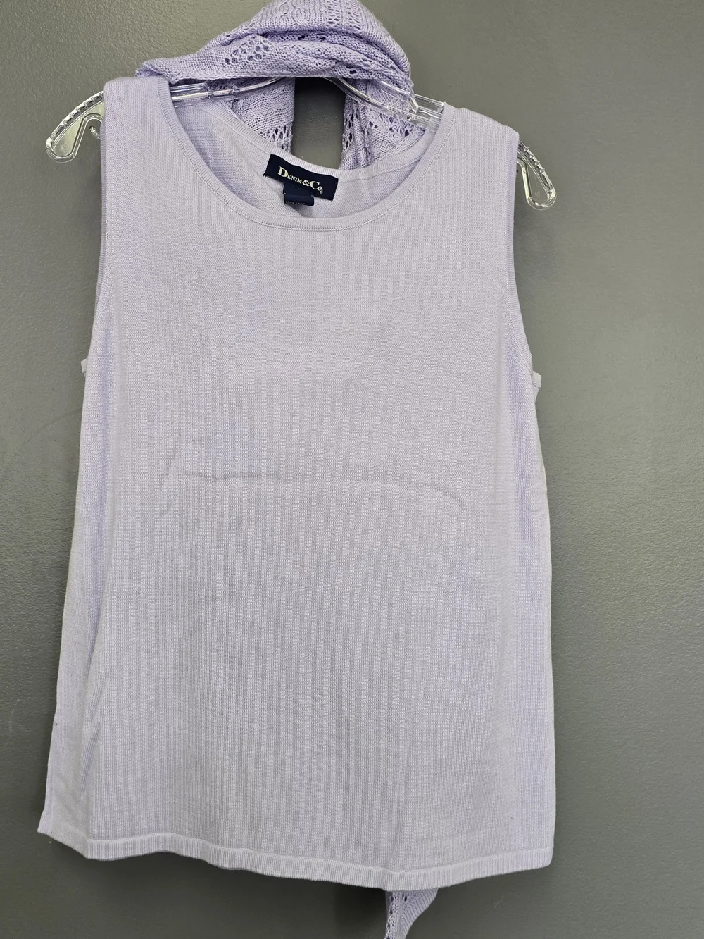 Denim & Co Women's Lavender Open Stitch Cable Tunic & Tank 2 Piece Set Size M